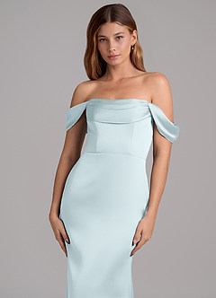 Azazie Miley 신부 들러리 드레스 인어 오프 더 숄더 스트레치 새틴 바닥 길이 드레스 image2