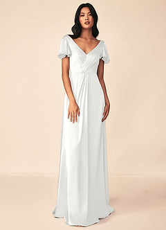Azazie Soren Bridesmaid Dresses White A-Line Pleated Stretch Satin Dress image4