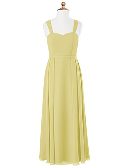 Azazie Simoan Junior Abito A-Line in Chiffon Scollo a Cuore Sorbetto Al Limone image4