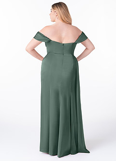 Azazie Amyra Bridesmaid Dresses Sea Moss Sheath Off the Shoulder Stretch Satin Convertible Dress image10