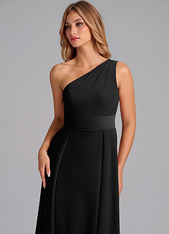 Azazie Dallas Jurken voor bruidsmeisjes Jurk van flueel met A-Lijn One-Shoulder Zwart image6