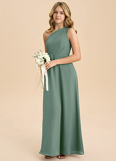 Azazie Phaedra Junior Eucalyptus A-Line Pleated Chiffon Dress image1