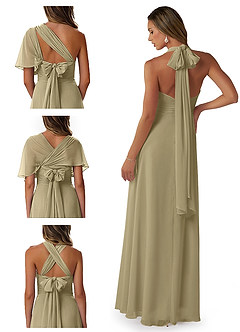 Azazie Fifi Vestidos de damas de honor Vestido de Musgo Verde de Gasa de Corte en A Convertible con Sin tirantes image8