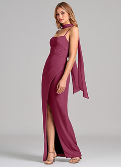 Azazie Calandra Bridesmaid Dresses Mulberry Sheath Pleated Chiffon Dress image4
