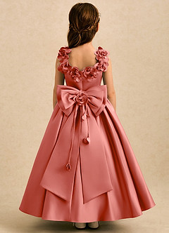 Azazie Eden Flower Girl Dresses Salmon Pink Ball-Gown Pleated Matte Satin Dress image1