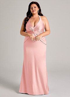 Azazie Valerie Bridesmaid Dresses Powder Pink Mermaid Pleated Stretch Satin Dress image3