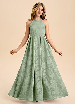 Azazie Arianthe Junior Dusty Sage A-Line Pleated Floral Burnout Dress image5