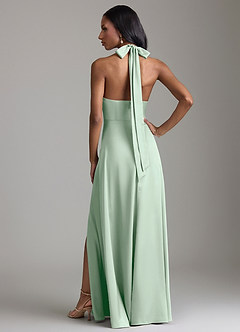 Azazie Tracie Vestidos de damas de honor Vestido de Agave de Satén Elástico de Corte en A con Corte Lateral image2