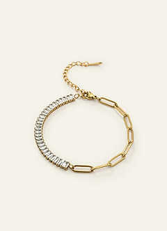 front 14K Gold Plated Birthstone Paperclip Tennis Bracelet