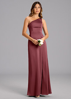 Azazie Phaedra Bridesmaid Dresses Desert Rose A-Line One Shoulder Stretch Satin Dress image4