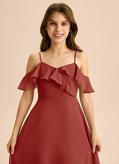 Azazie Kamilla Junior Vestido de Terracota de Gasa de Corte en A con Vestidos sin tirantes image7