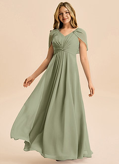 Azazie Emma Junior Robe Trapèze en Mousseline de soie Plissée Pistache image4