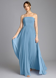 Azazie Mariana Abiti da Damigella Abito A-Line in Chiffon Senza Cinturino Blu Acciaio image1