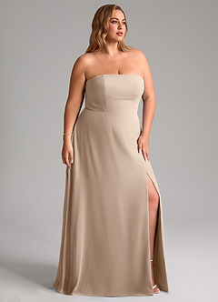 Azazie Wren Brautjungfernkleider Wandelbar A-Linie Seitliche Cut-Outs Chiffon Kleid Taupe image11