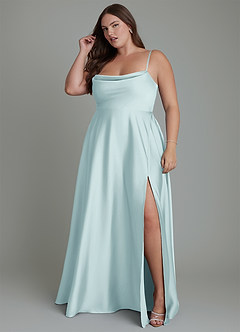 Azazie Elle Bridesmaid Dresses Mist A-Line Pleated Stretch Satin Dress image12