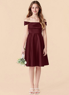 Azazie Amira Junior Robe Trapèze en Satin extensible Plissée Cabernet image6