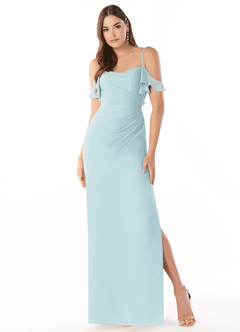 Azazie Emeralda Robes de demoiselle d'honneur Robe Fourreau en Mousseline de soie Épaule décolletée Brume image3