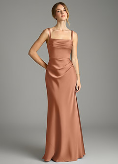 Azazie Alouette Bridesmaid Dresses Bronzer Mermaid Pleated Stretch Satin Dress image1