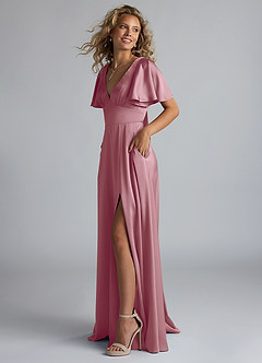 Azazie Kimber Bridesmaid Dresses Vintage Mauve A-Line Ruched Stretch Satin Dress image6