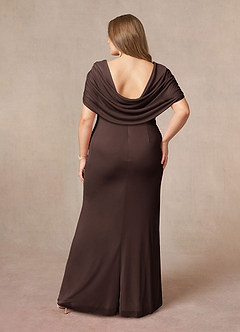 Azazie Luisa Moeder van de bruid jurken Zeemeermin Jurk van Mesh V-hals geplooid Ganache image8