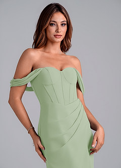 Azazie Asha Bridesmaid Dresses Dusty Sage Sheath Off the Shoulder Chiffon Convertible Dress image6