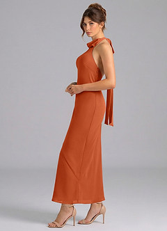 Azazie Velli Abiti da Damigella Abito Sirena in Chiffon Collo Alto Arancia Bruciata image4
