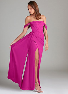 Azazie Amyra Bridesmaid Dresses Fuchsia Sheath Off the Shoulder Chiffon Convertible Dress image2