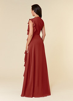 Azazie Narine Mother of the Bride Dresses Terracotta A-Line High Neckline Pleated Chiffon Dress image6