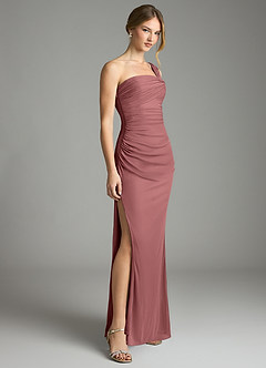 Azazie Tati Venta Final Vestido de Rosa Del Desierto de Malla de Corte Recto con Vestidos sin tirantes image3