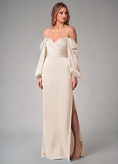 Azazie Sonata Bridesmaid Dresses White Alabaster Sheath Long Sleeve Stretch Satin Convertible Dress image7