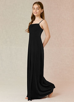 Azazie Solange Junior A-Linie Samt Kleid Schwarz image3