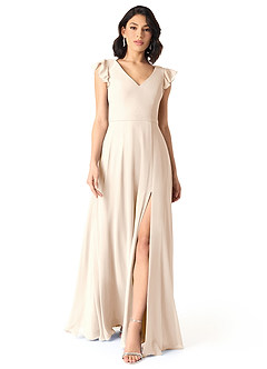 Azazie Claudine Final Sale White Alabaster A-Line Flutter Sleeve Chiffon Dress image2