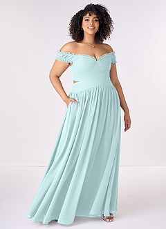 Barbie ♥ Azazie Bridesmaid Dresses Sea Glass A-Line Off the Shoulder Chiffon Convertible Dress image7