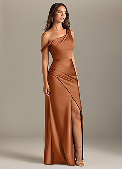 Azazie Madelyn Robes de demoiselle d'honneur Robe Sirène Convertible en Satin extensible Épaule décolletée Cuivre image4