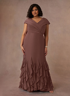 Azazie Bailora Moeder van de bruid jurken Zeemeermin Jurk van Chiffon Ruches Espresso image6