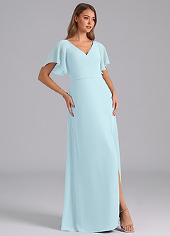 Azazie Ambrosia Bridesmaid Dresses Cloud Blue A-Line Pleated Chiffon Dress image4