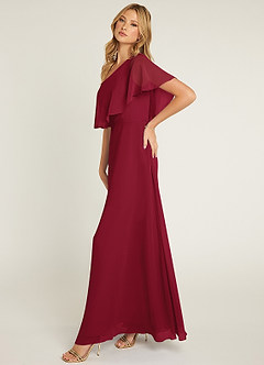 Azazie Lizzy Bridesmaid Dresses Burgundy A-Line One Shoulder Chiffon Dress image4