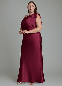 Azazie Yuanna Bridesmaid Dresses Burgundy Mermaid One Shoulder Stretch Satin Dress image13