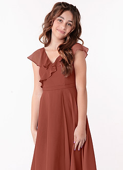 Azazie Posie Junior A-Linie Gestreift Chiffon Kleid Rotbraun image5