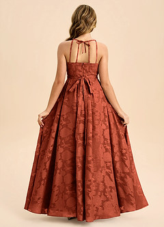 Azazie Arianthe Junior Auburn A-Line Pleated Floral Burnout Dress image1