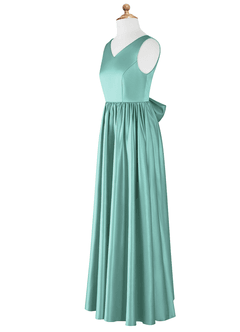 Azazie Hathaway Junior Aqua A-Line Bow Stretch Satin Dress image8