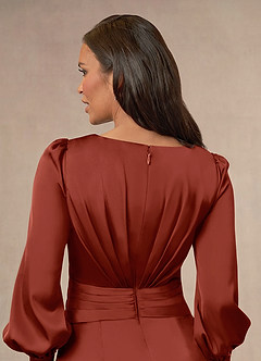 Azazie Petrina Mother of the Bride Dresses Terracotta Mermaid Pleated Stretch Satin Dress image4