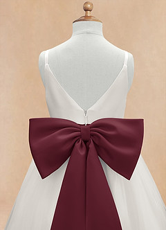 Azazie Lea Flower Girl Dresses Cabernet A-Line Spaghetti Strap Tulle Dress image9