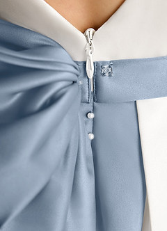 Azazie Cherry Flower Girl Dresses Ivory Dusty Blue Ball-Gown Pleated Matte Satin Dress image6