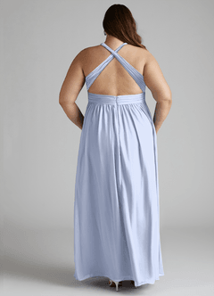 Azazie Ashia Abiti da Damigella Abito A-Line in Chiffon Plissettato Ghiaccio image11