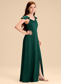 Azazie Everett Junior Vestido de Esmeralda de Satén Elástico de Corte en A con Lazo image3