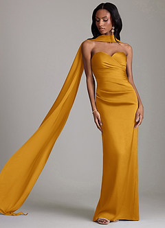 Azazie Sonora Suknie dla druhen Osłona Bez ramiączek Satyna elastyczna Do ziemi Sukienka image8