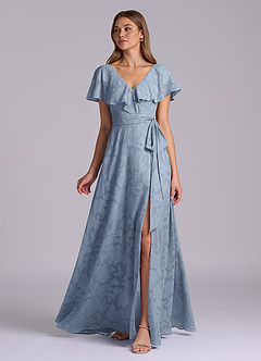 Azazie Lainey 신부 들러리 드레스 A라인 포켓이 있는 플로럴 번아웃 바닥 길이 드레스 image5