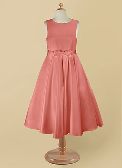 Azazie Coco Blumenmädchenkleider A-Linie Schleifen Matte Satin Kleid Lachsrosa image8