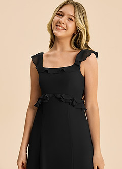 Azazie Mimi Junior Vestido Negro de Gasa de Corte en A con Drapeado image6